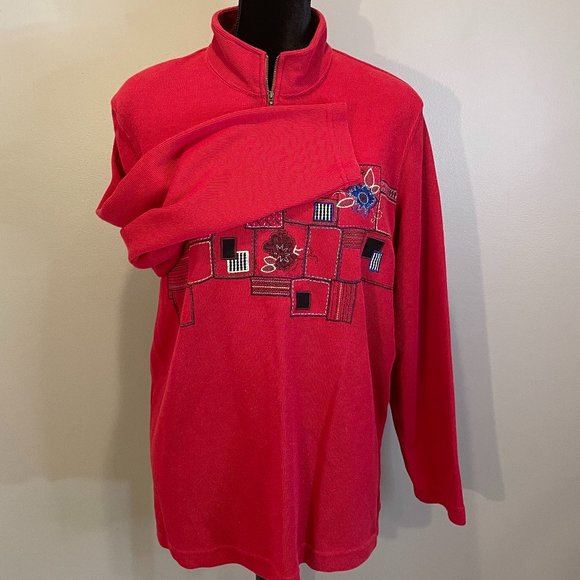 Koret Womens 1/4 Zip Long Sl Embroidered pattern Pullover SweatShirt sz XL NWOT - Picture 3 of 4